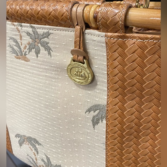 Vintage BRAHMIN PalmTree Bamboo Handles Woven Leather Handbag Crossbody Tropical - Picture 2 of 15